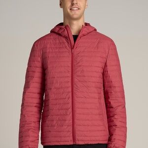 American Tall Packable Puffer Jacket for Tall Men in Red Space Dye Size LL / Tal